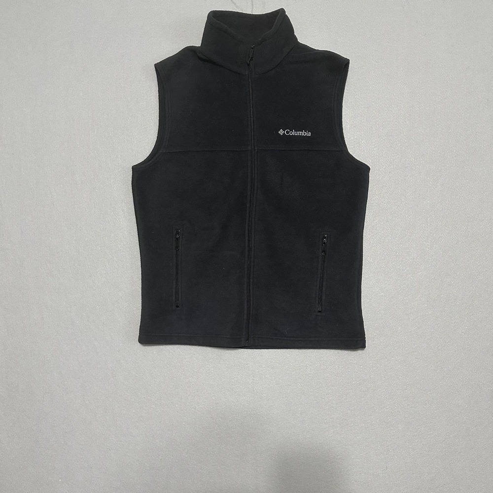Columbia Mens Fleece Vest Black Full Zip Sleeveless Jacket Small Outdoor Layer